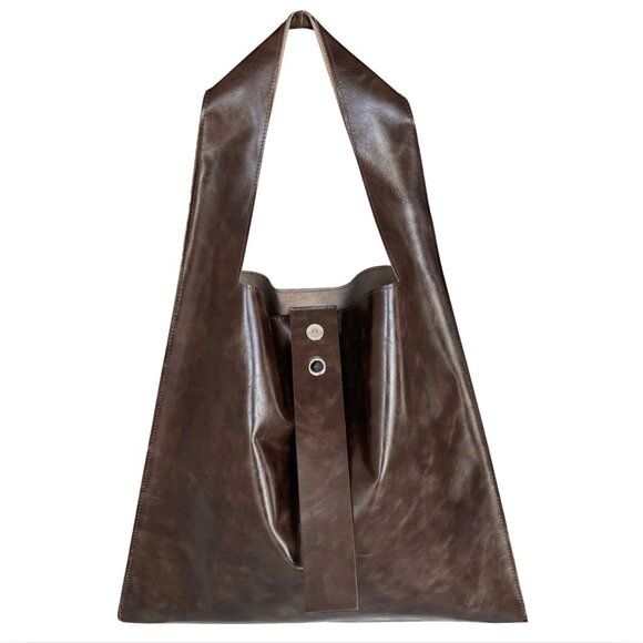 THE NEW STUDIO M02 GLOSSY TEXTURED BROWN Bag $437 NWT - Picture 2 of 8